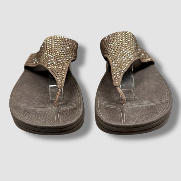 FitFlop Rokkit Leather Rhinestone Thong Sandal Size 10 Brown Thong Platform - Picture 5 of 11